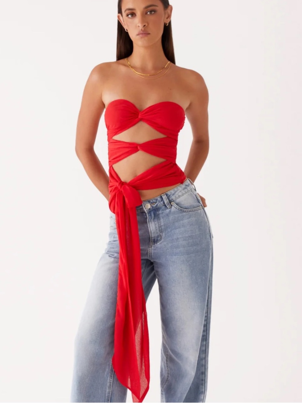 Peppermayo sunlight cascade red wrap cut out top